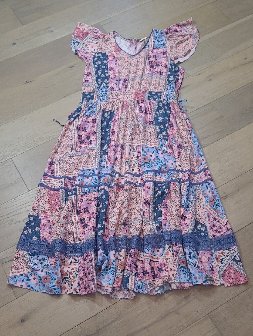 EUC Matilda Jane Dress Women's sz XL Multicolored Floral Patchwork Prairie Dress